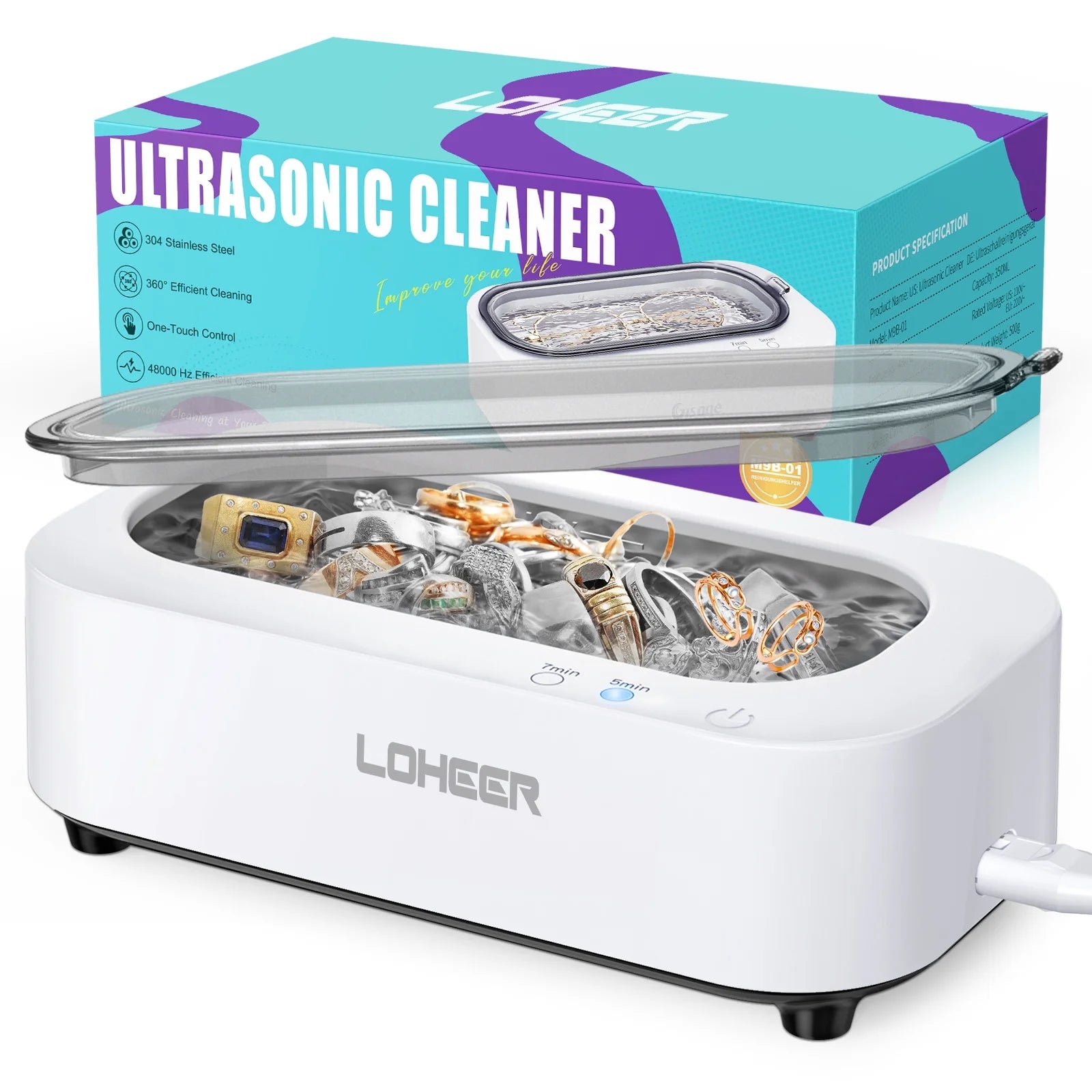 Ultrasonic Jewelry Cleaner, 12Oz 48Khz Ultrasonic Cleaner for Rings, Glasses, Jewelry