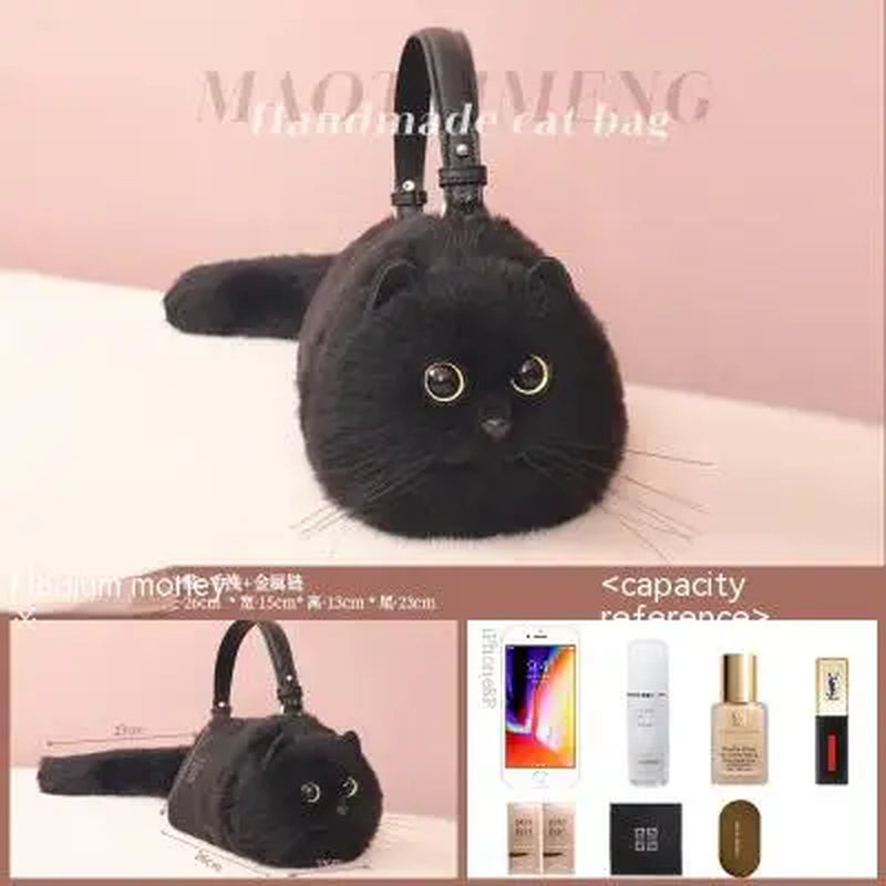 One Shoulder Bag Female Design Small Man Messenger Bag Versatile Hand Made Autumn and Winter Plush Cute Cat Bag