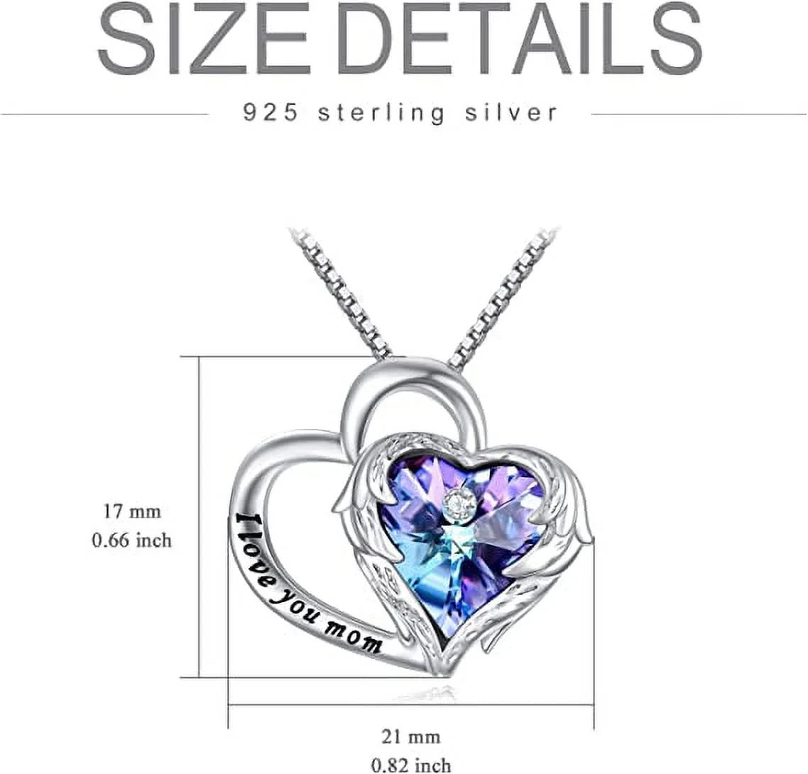 Christmas Gifts Sterling Silver I Love You Mom Heart Necklace with Austrian Crystals Gifts for Women Girls Friends Mom