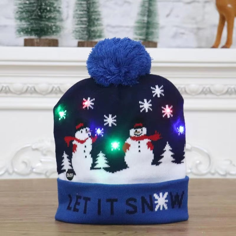 Christmas Beanie Hats with Lights Christmas LED Beanie Ugly Sweater Knit Winter Hats for Women Men Christmas Party