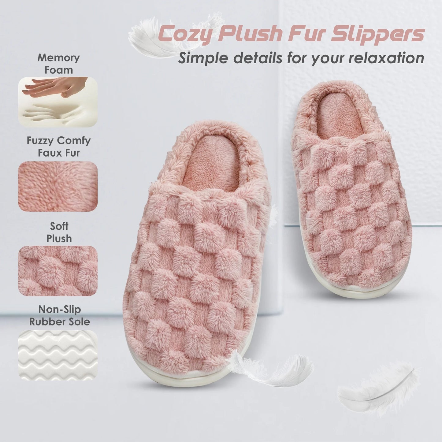 Womens Slippers Memory Foam Cute Indoor Slippers Ladies Bedroom Shoes Pink