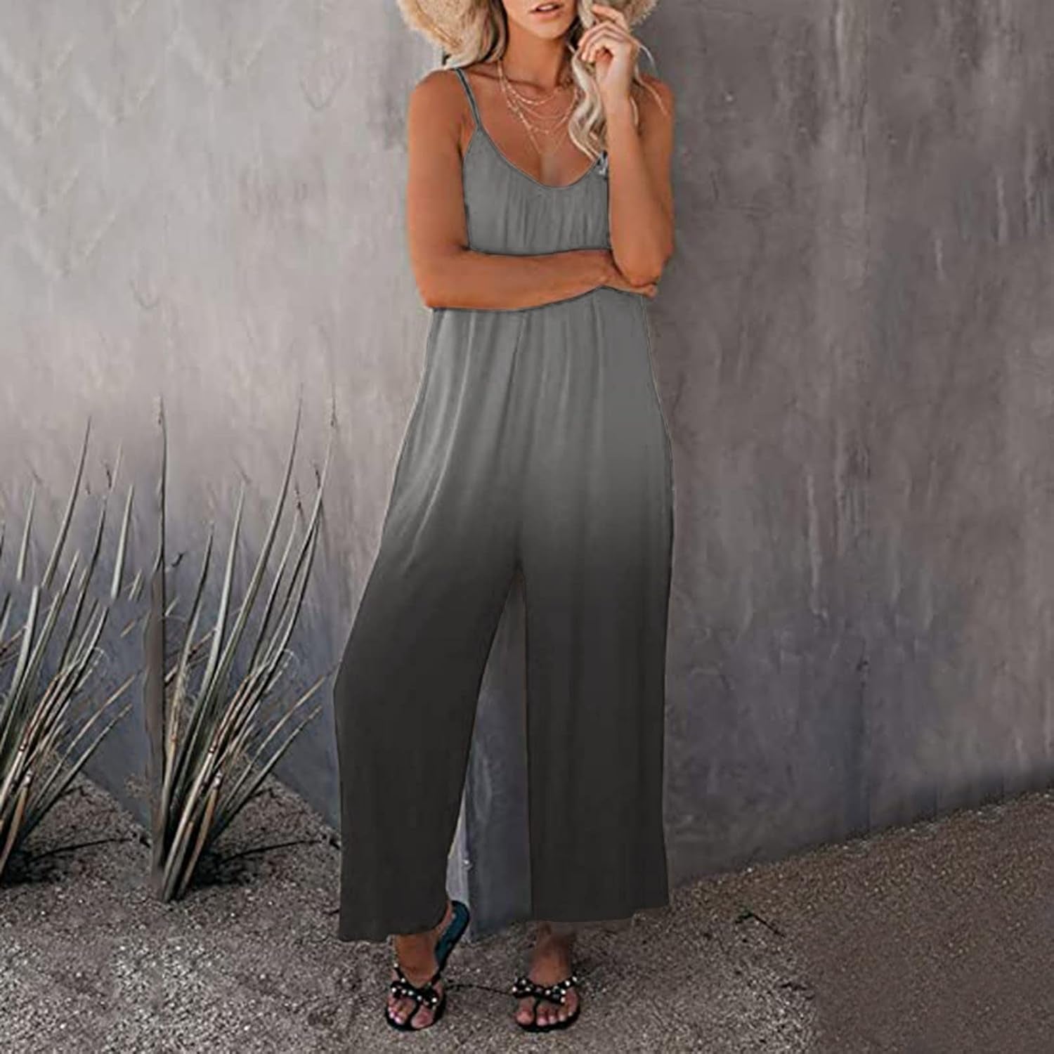 Womens Jumpsuit Gradient Rompers with Pockets Jumpsuits Casual Loosejumpers Long Pants Playsuit