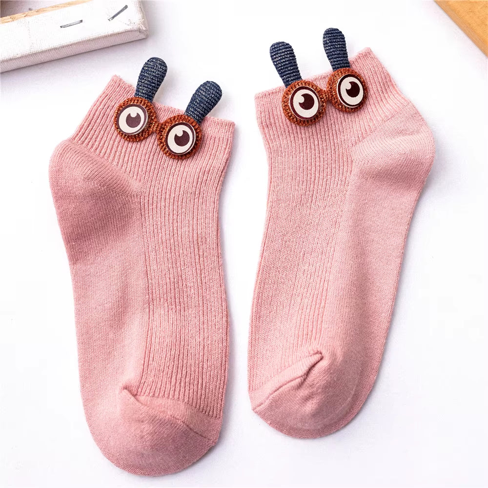 New Women'S Spring Summer Cartoon 3D Big Eyes Rabbit Eared Short Tube Socks Novelty Funny Soft Cotton Ankle Sokken Gift